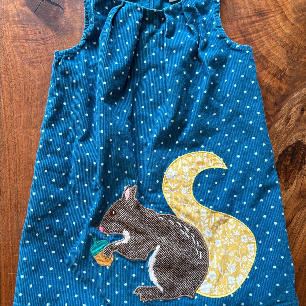 Mini Boden Corduroy Dress with Squirrel Appliqué